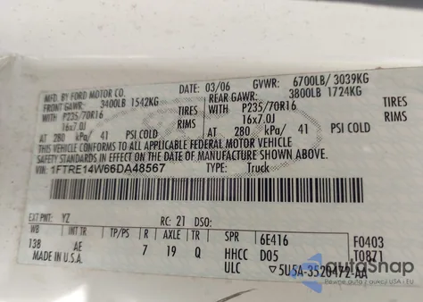 2006 Ford E-150 Commercial/Recreational from USA, damaged, VIN 1FTRE14W66DA48567